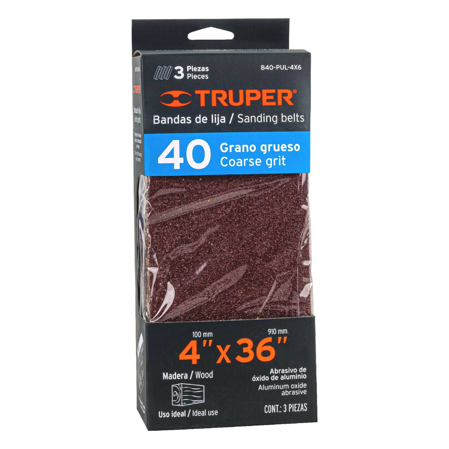 bandas de lija 4' x 36' grano 40 para PUL 4x6 Caja con 4, 16167