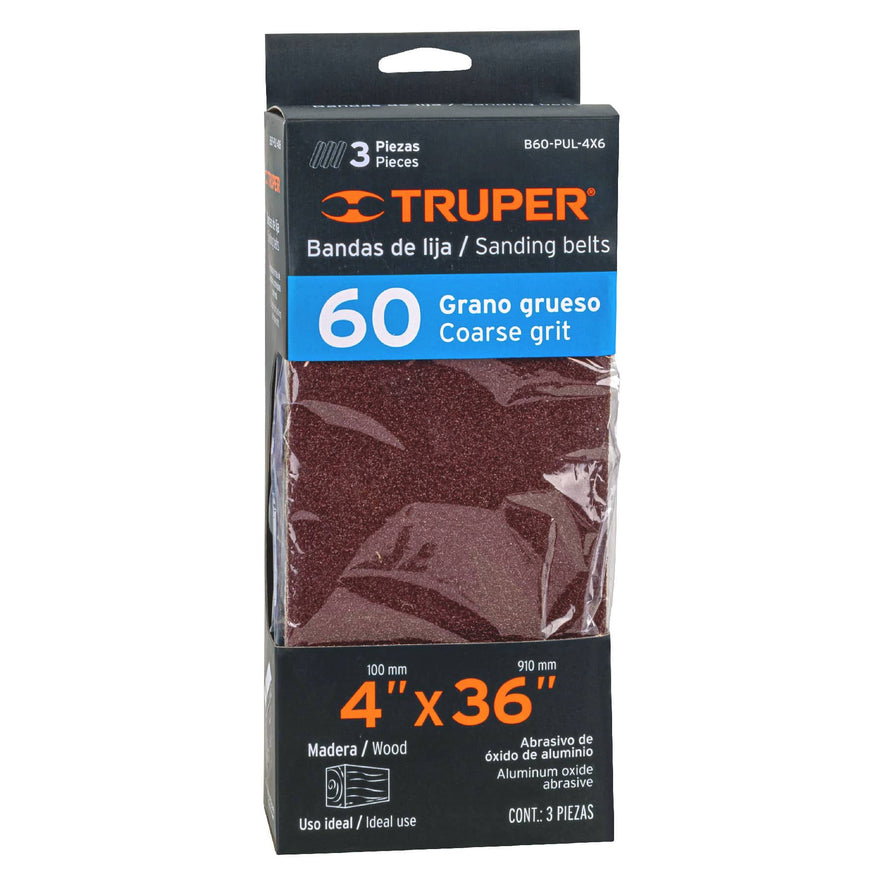 bandas de lija 4' x 36' grano 60 para PUL 4x6 Caja con 4, 16169