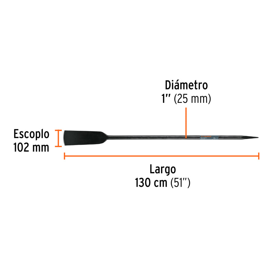 Barra cavadora 1' x 130 cm, escoplo 102 mm, TRUPER, 19986