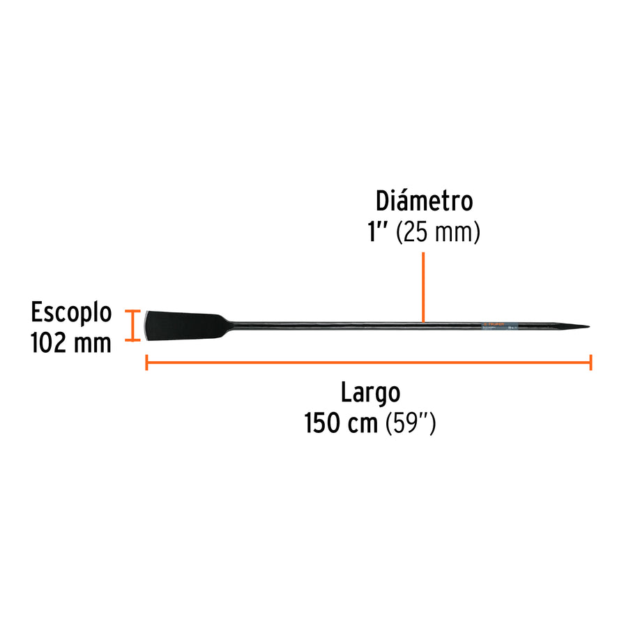 Barra cavadora 1' x 150 cm, escoplo 102 mm, TRUPER, 19988