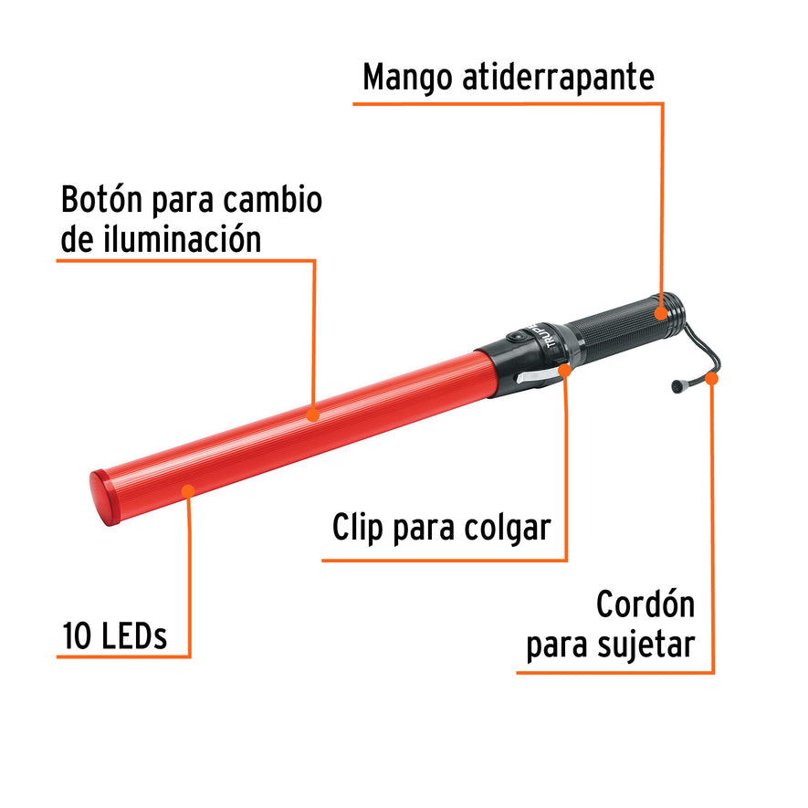 Bastón luminoso de 53 cm con luz LED y clip para cinturón Caja con 4, 101219