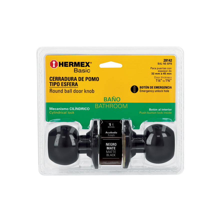 Cerradura esfera, cil, baño, negro, blíster, Basic Caja con 3, 28142