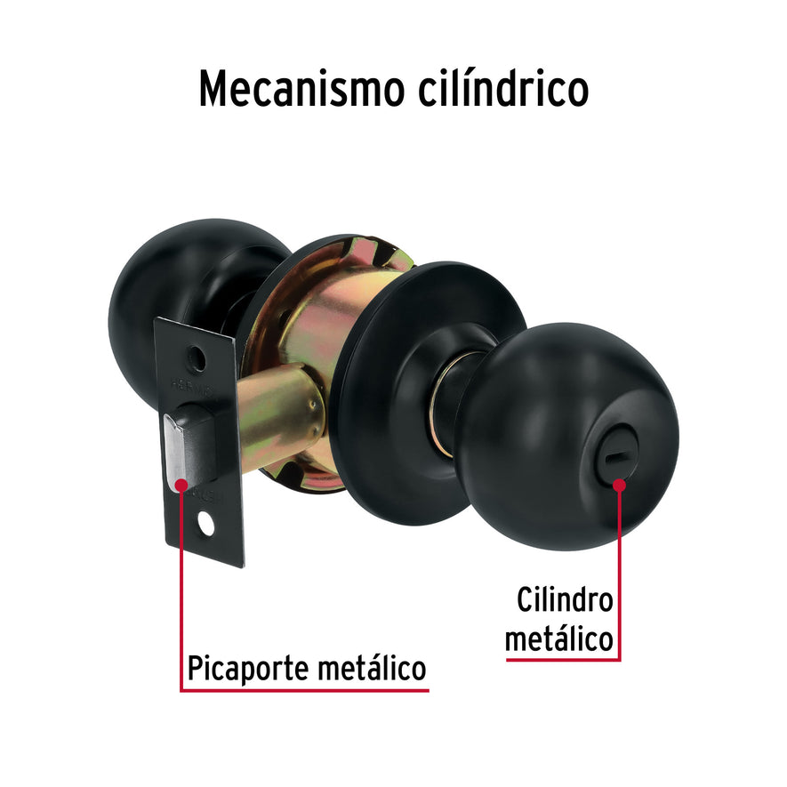 Cerradura esfera, cil, baño, negro, blíster, Basic Caja con 3, 28142