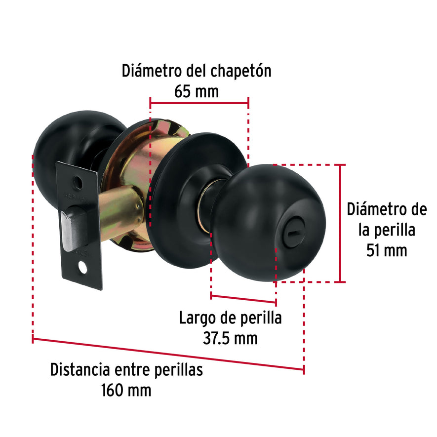 Cerradura esfera, cil, baño, negro, blíster, Basic Caja con 3, 28142