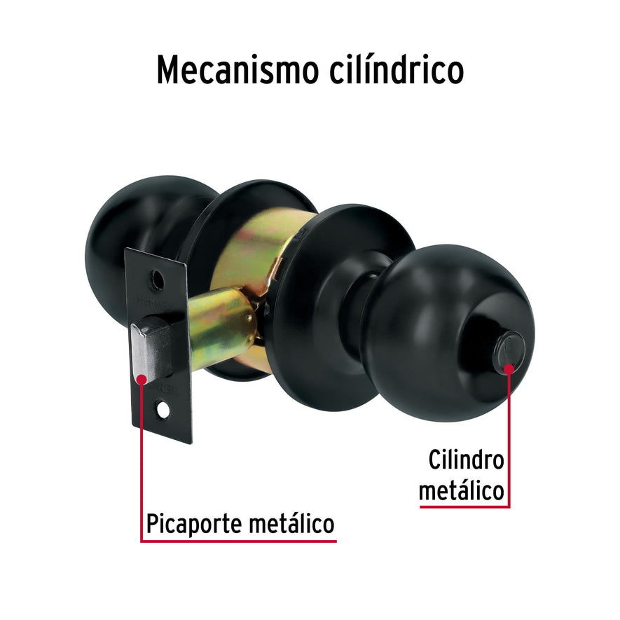Cerradura tipo esfera, cilíndrico, baño, negro, Basic Caja con 3, 28139