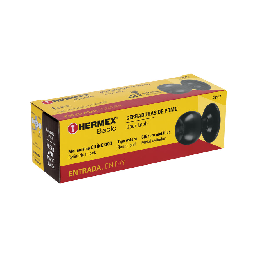 Cerradura tipo esfera, cilíndrico, entrada, negro, Basic Caja con 3, 28137