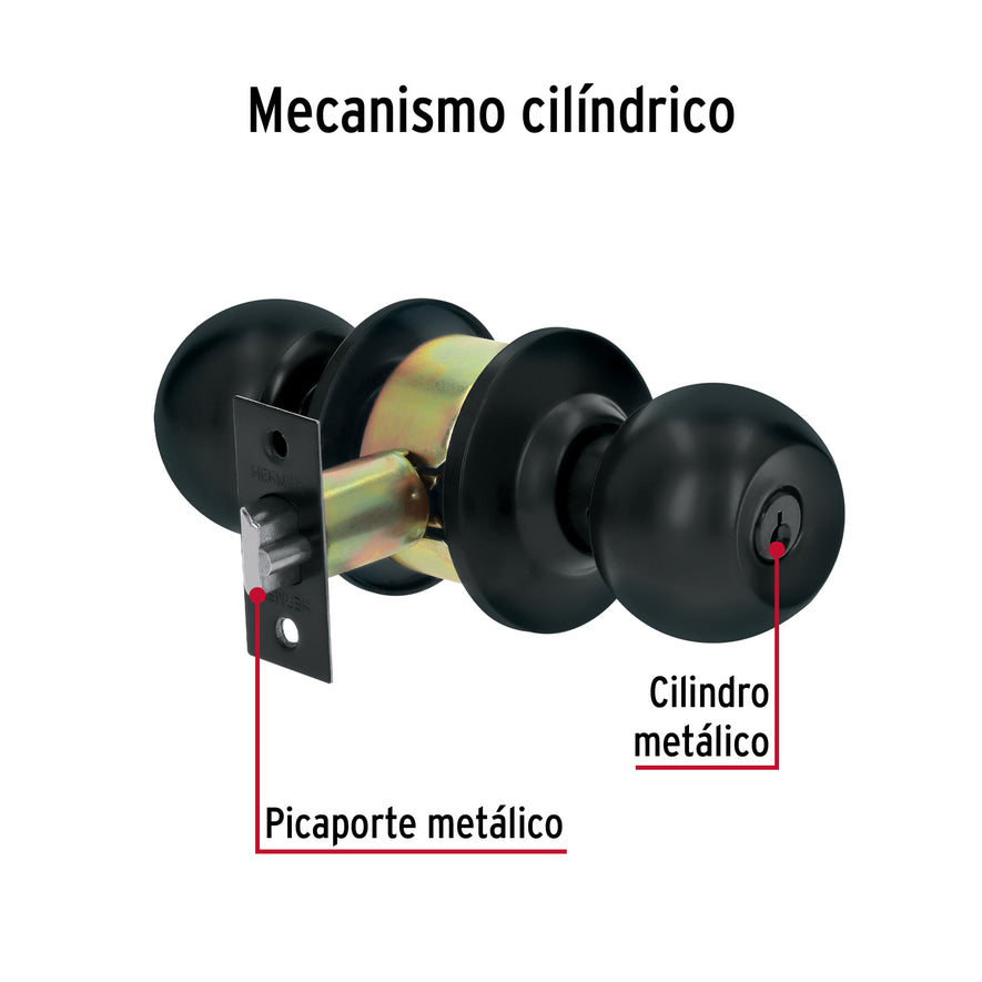 Cerradura tipo esfera, cilíndrico, entrada, negro, Basic Caja con 3, 28137