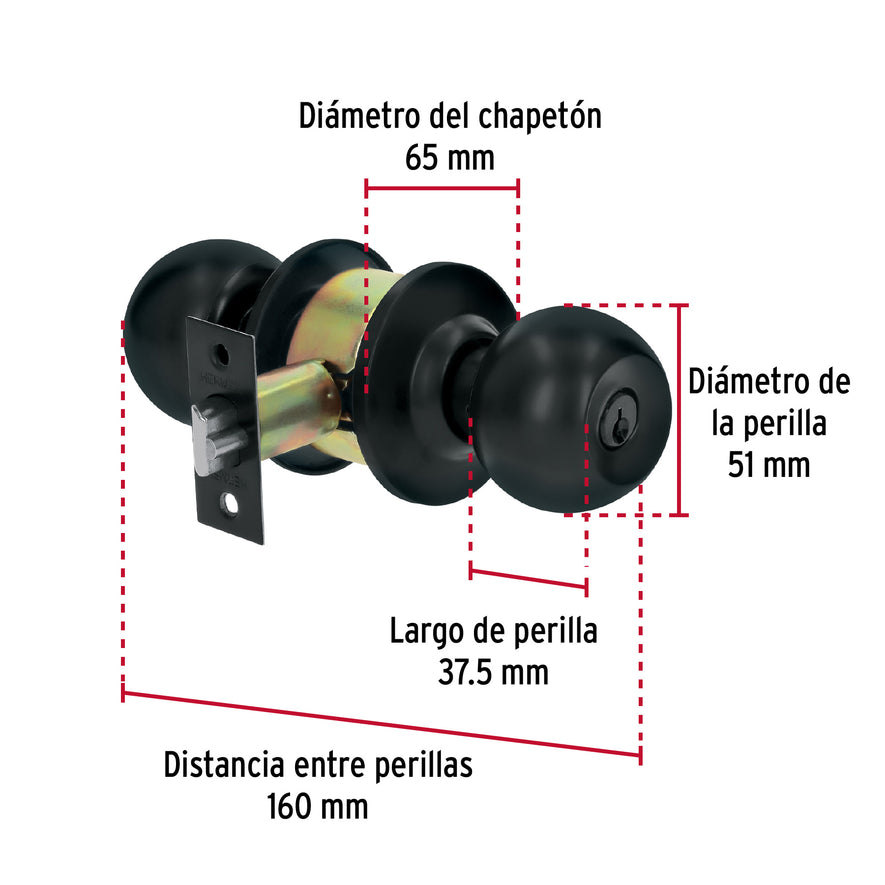 Cerradura tipo esfera, cilíndrico, entrada, negro, Basic Caja con 3, 28137