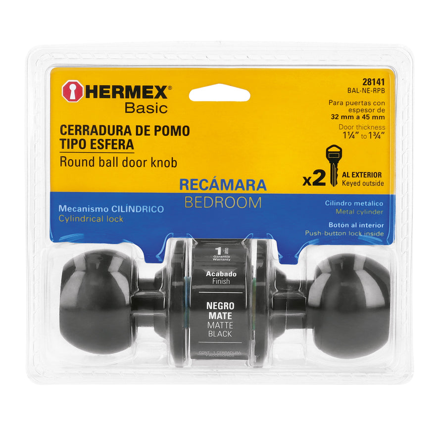 Cerradura esfera, cil, recámara, negro, blíster, Basic Caja con 3, 28141