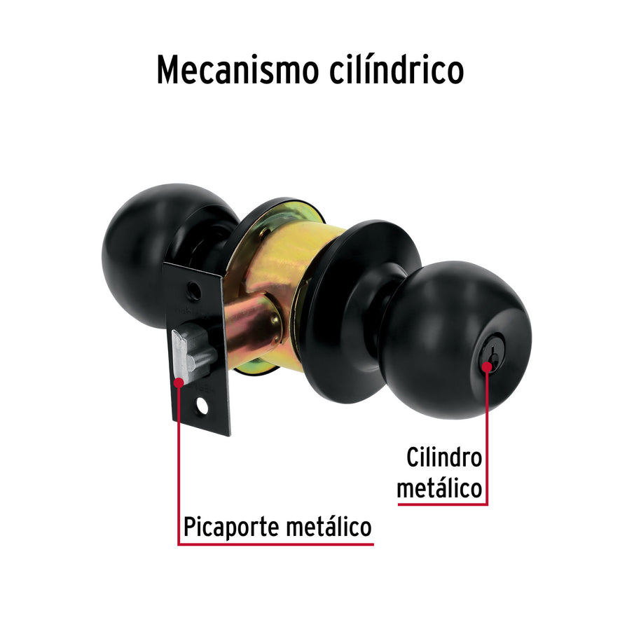 Cerradura tipo esfera, cilíndrico, recámara, negro, Basic Caja con 3, 28138