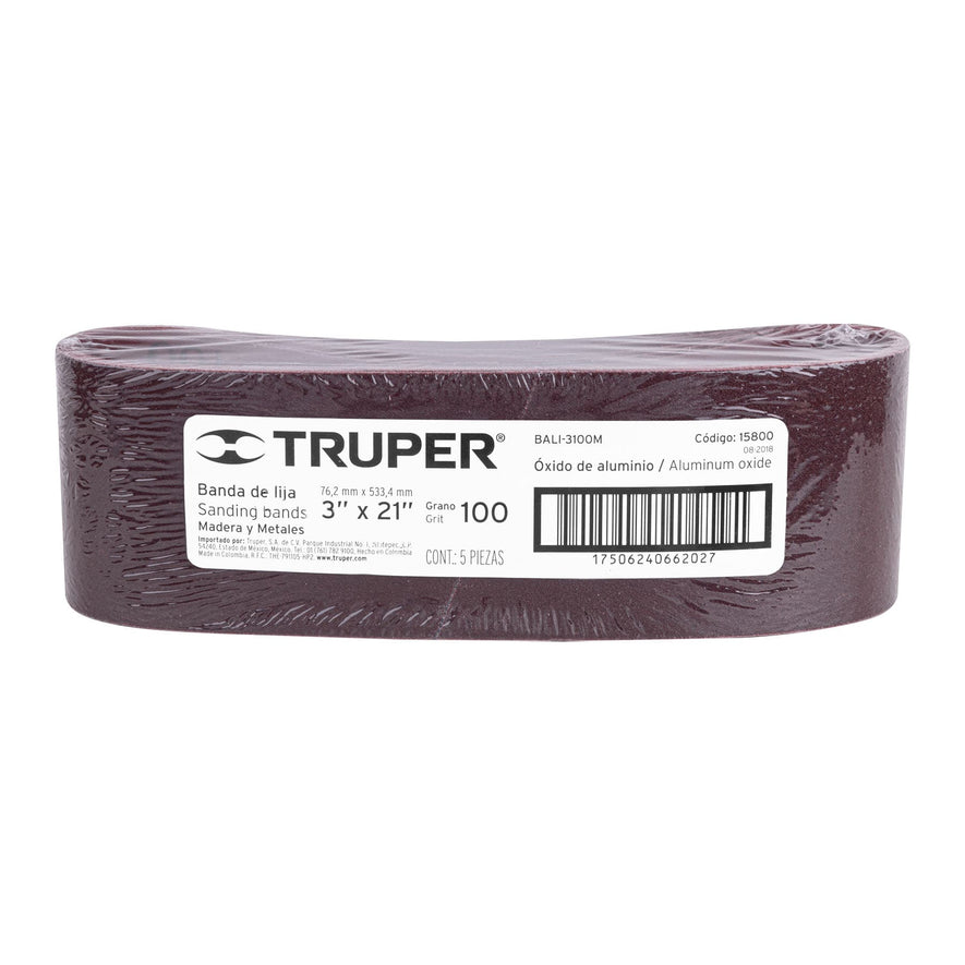 1 banda de lija 3 x 21' p/madera grano 100 en paquete de 5 Caja con 5, 15800