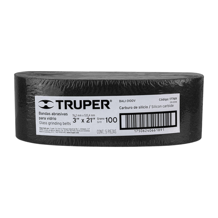 1 banda de lija 3 x 21' p/vidrio grano 100 en paquete de 5 Caja con 5, 17769
