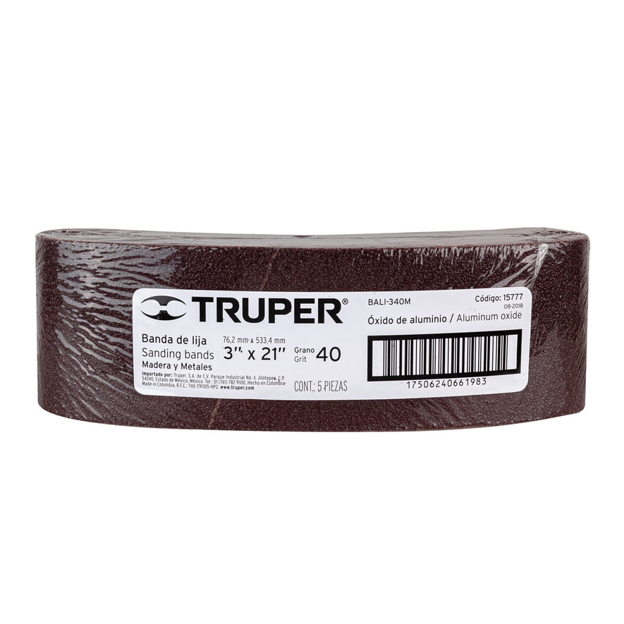 1 banda de lija 3 x 21' p/madera grano 40 en paquete de 5 Caja con 5, 15777