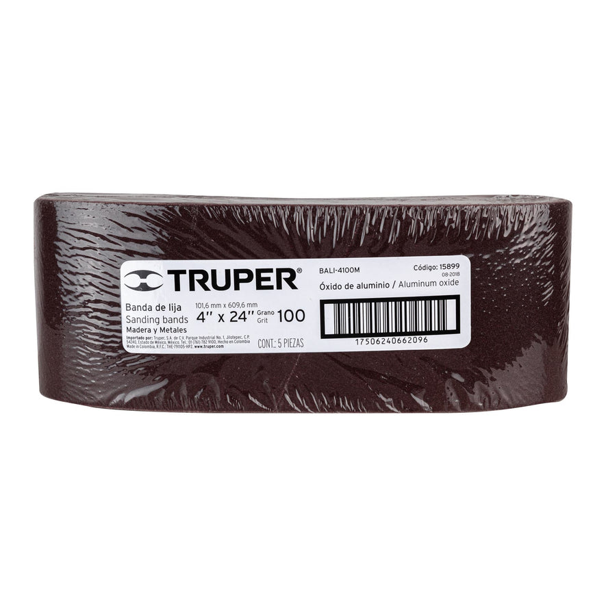 1 banda de lija 4 x 24' p/madera grano 100 en paquete de 5 Caja con 5, 15899