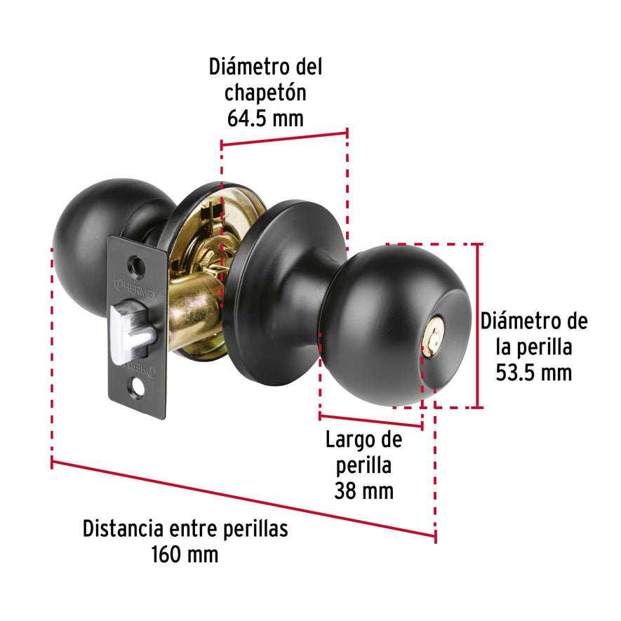 Cerradura esfera tubular, entrada, negro, blíster, Basic Caja con 3, 26178