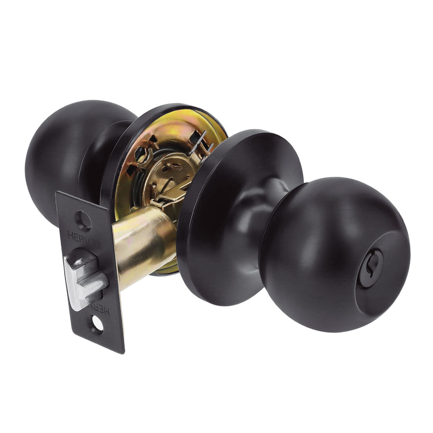 Cerradura esfera tubular, entrada, negro, Hermex Basic Caja con 3, 26175