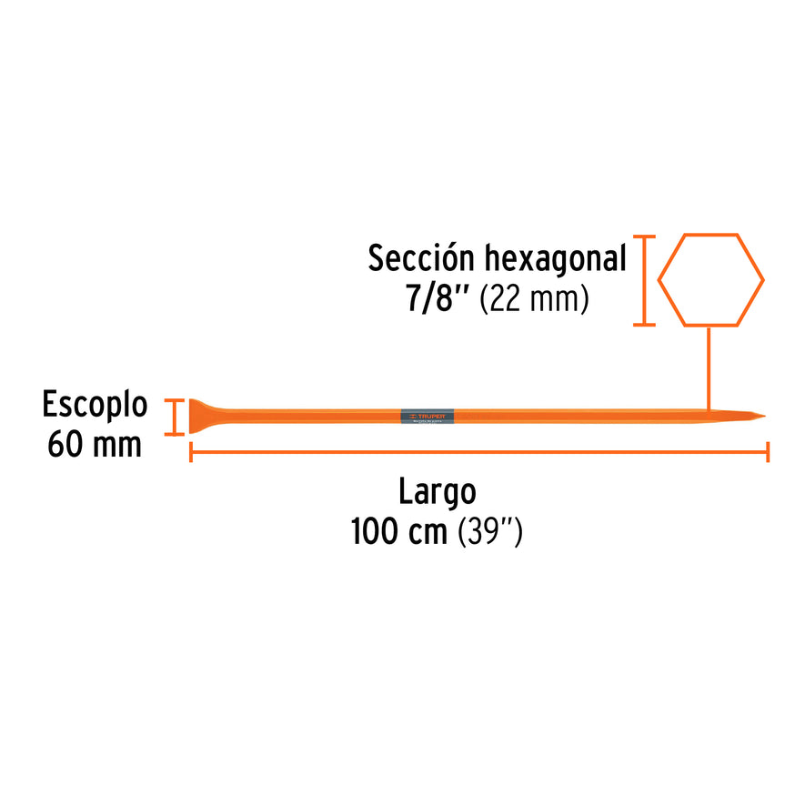 Barreta de punta de 7/8' x 100 cm, escoplo 60 mm, Truper Caja con 2, 10750