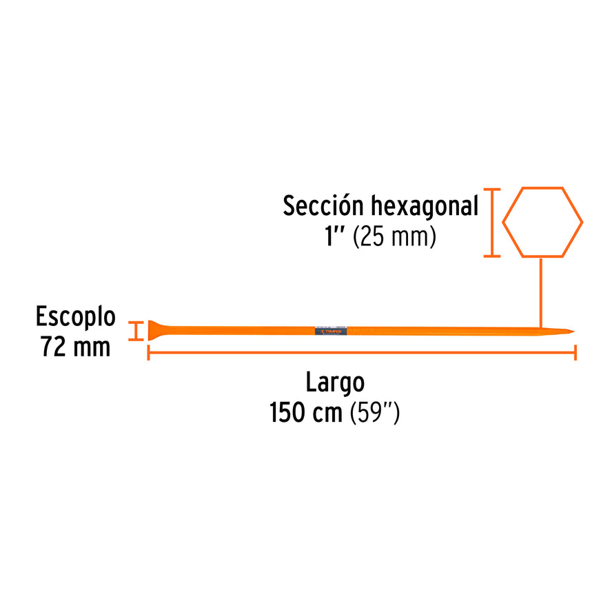 Barreta de punta de 1'x150 cm, escoplo 72 mm,Truper, 10756