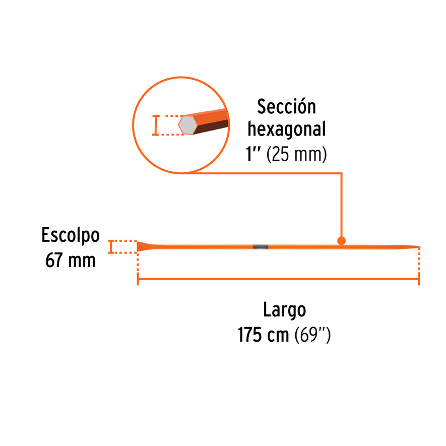 Barreta para tierra dura de 1'x175 cm, escoplo 67 mm, Truper, 19963