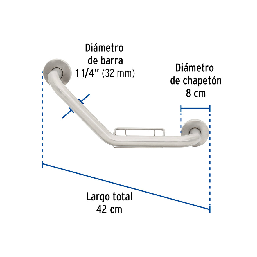 Barra angular con jabonera, acero inox, 1-1/4' x 40cm, Foset, 46888