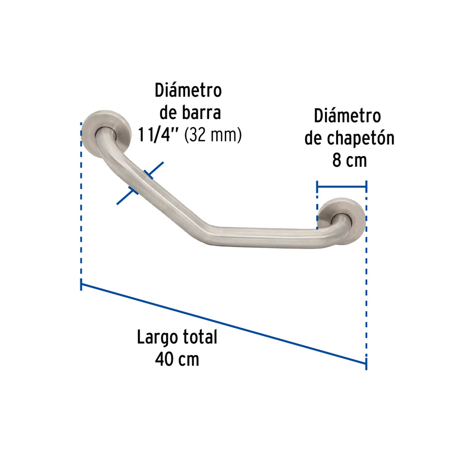 Barra angular de seguridad, acero inox, 1-1/4' x 40cm, Foset Caja con 2, 46887