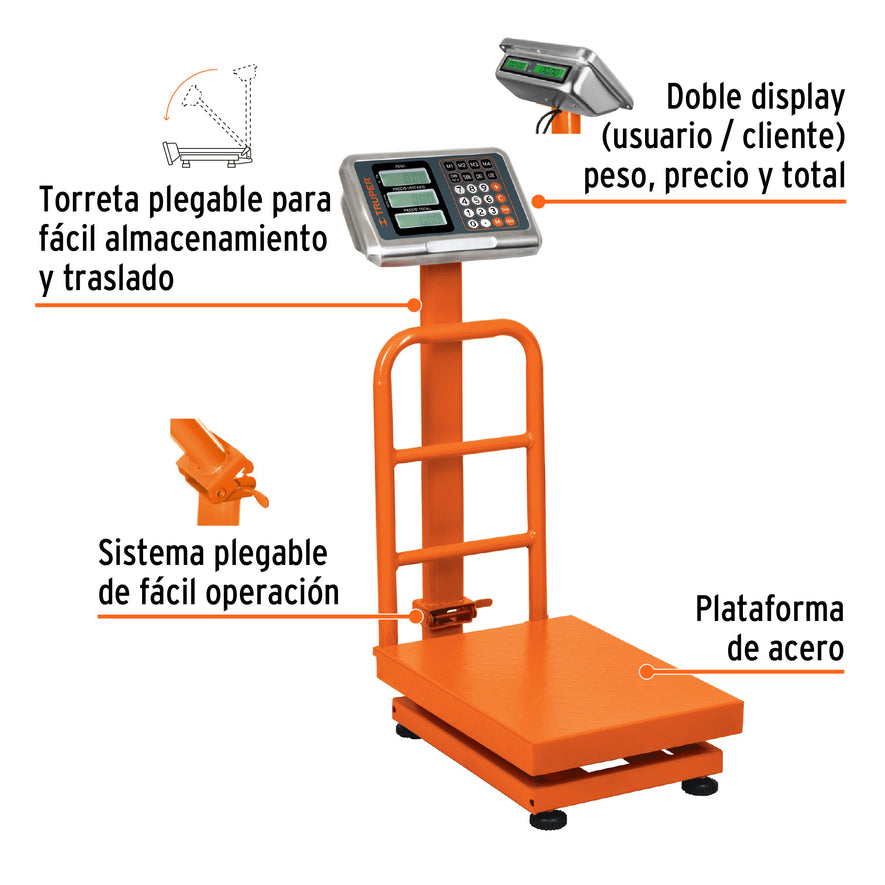 Báscula electrónica de plataforma, plegable, 100 kg, Truper, 15729