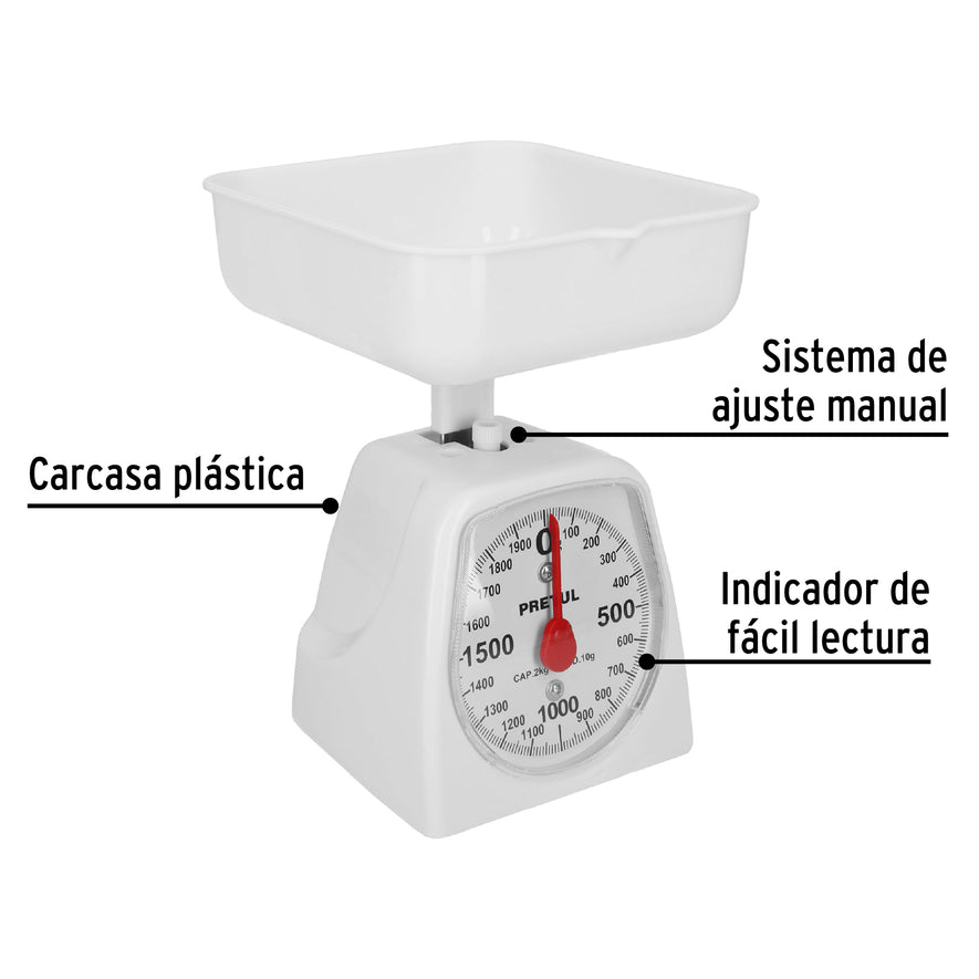 Báscula mecánica para cocina 2 Kg, Pretul Caja con 2, 29971