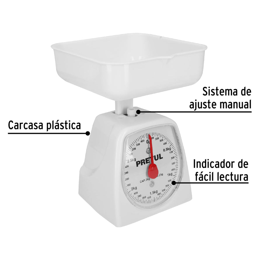 Báscula mecánica para cocina 3 Kg, Pretul Caja con 2, 29972