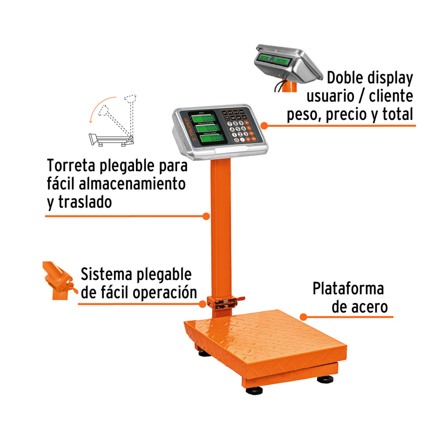 Báscula electrónica de plataforma p/mostrador, 80 kg, Truper, 103112