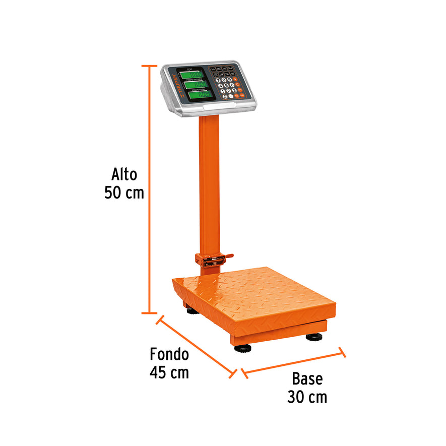 Báscula electrónica de plataforma p/mostrador, 80 kg, Truper, 103112