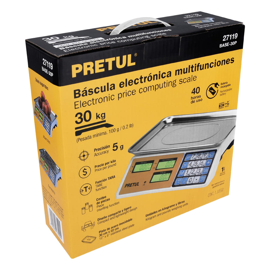 Báscula electrónica multifunciones 30 kg, Pretul, 27119