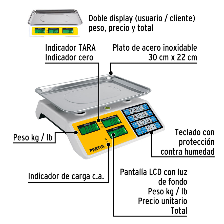 Báscula electrónica multifunciones 30 kg, Pretul, 27119
