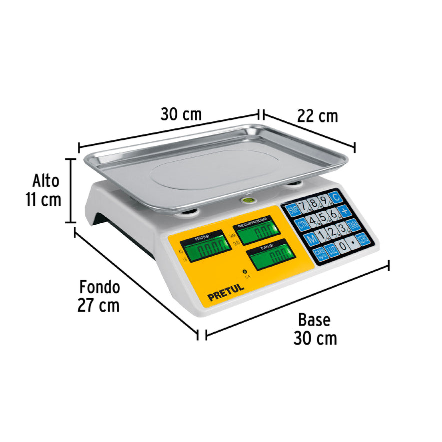 Báscula electrónica multifunciones 30 kg, Pretul, 27119