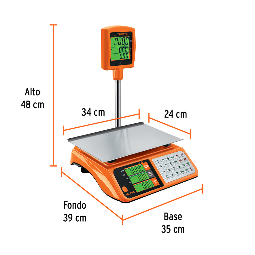 Báscula electrónica multifunciones con torreta 40 kg, Truper, 100871