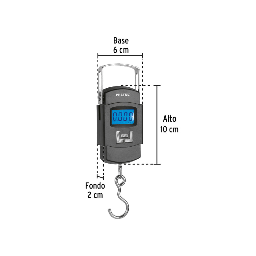 Báscula electrónica colgante, de pilas, 50 kg, Pretul Caja con 3, 28180
