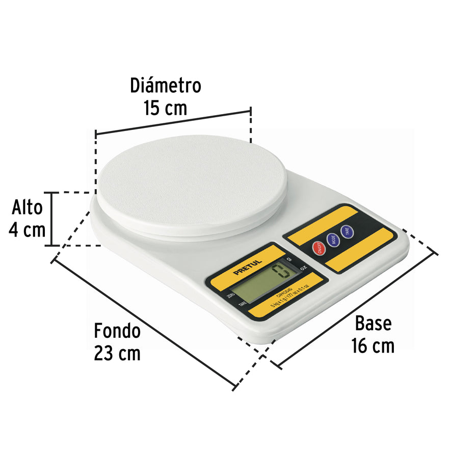 Báscula digital para cocina, plato de poliprop, 5 kg, Pretul Caja con 3, 28309