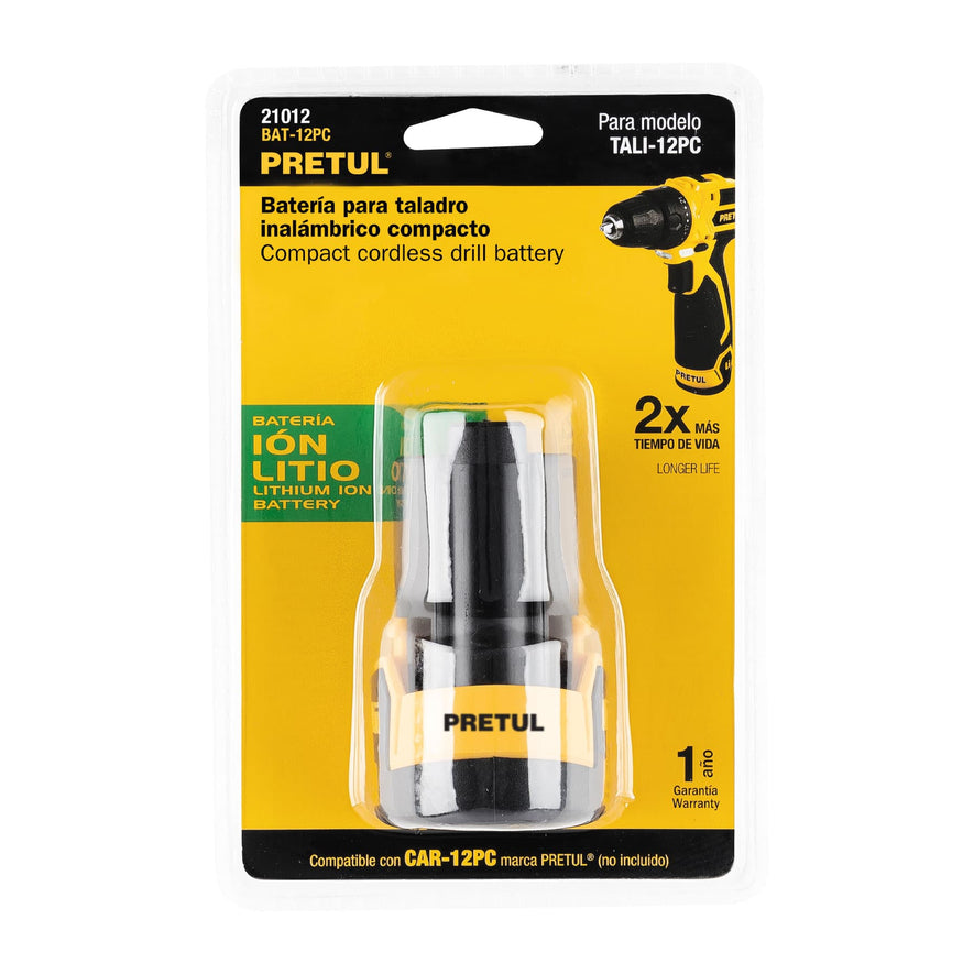 Batería ion litio, 12V, para taladro TALI-12PC, PRETUL, 21012