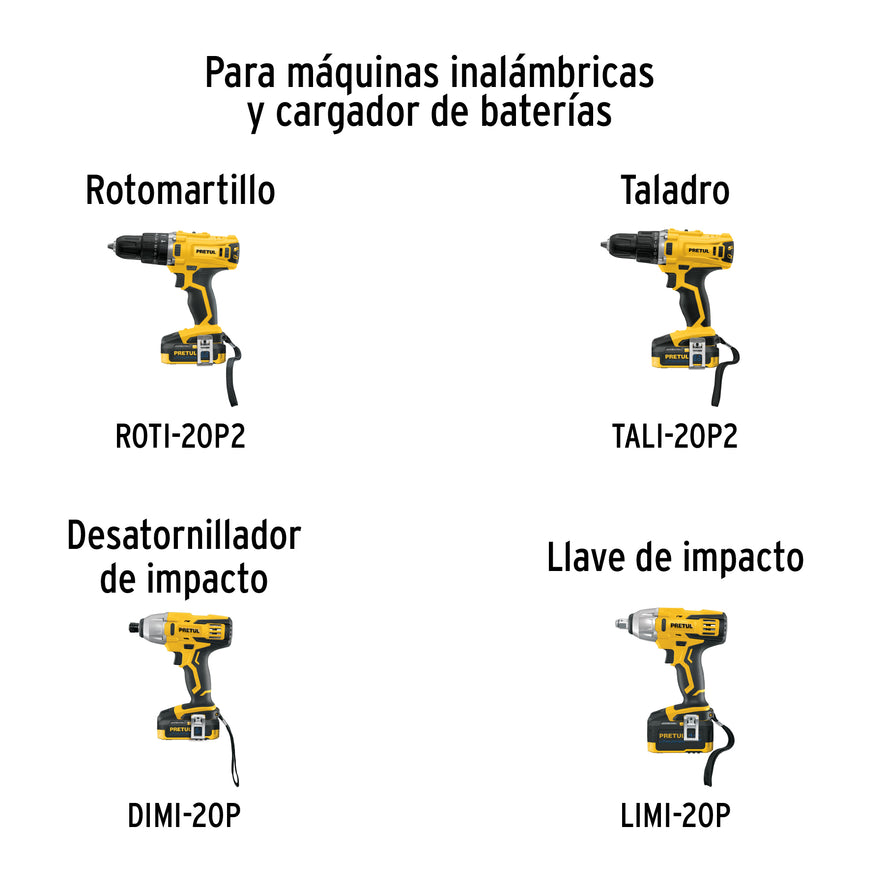 Batería ion litio, 20V, 4 Ah, PRETUL, 28275