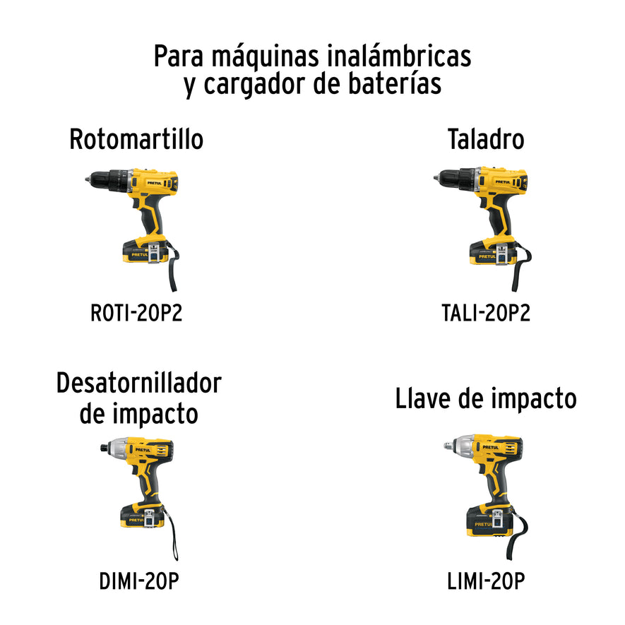 Batería ion litio, 20V, 2 Ah, PRETUL, 21019