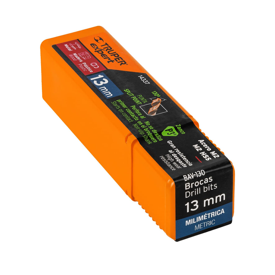 Broca HSS 13.0 mm Trugold para metal, Truper Expert Caja con 5, 14337