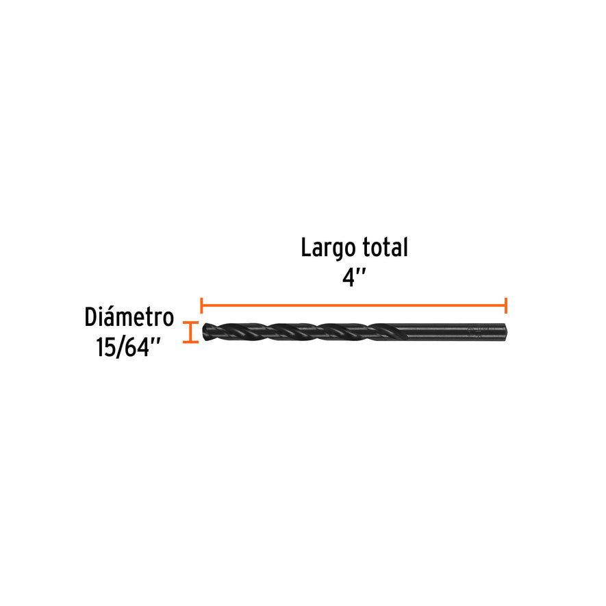 Broca HSS 15/64' Trublack para metal, Truper Caja con 10, 15089