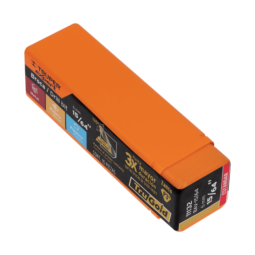 Broca HSS 15/64' Trugold para metal, Truper Expert Caja con 10, 11132