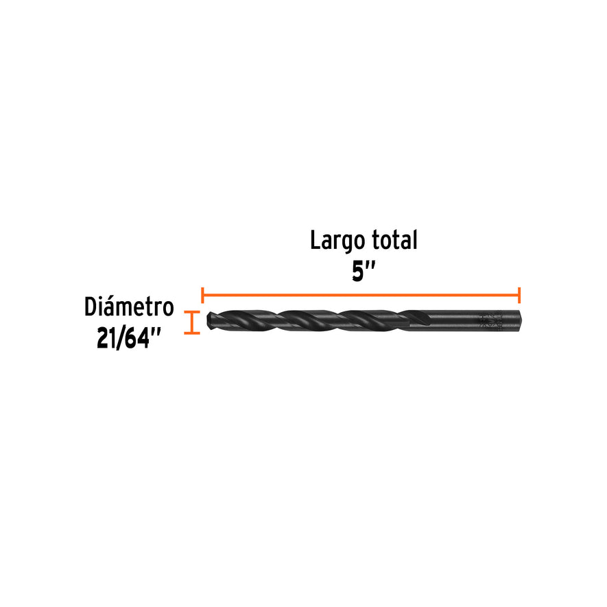 Broca HSS 21/64' Trublack para metal, Truper Caja con 5, 15329
