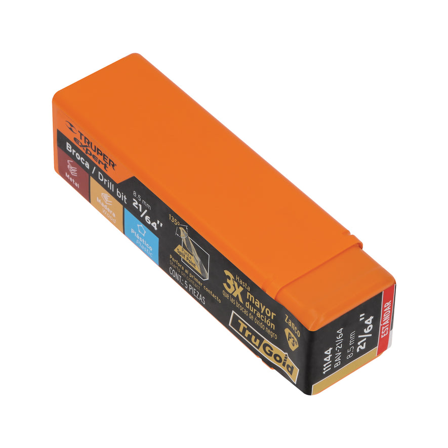 Broca HSS 21/64' Trugold para metal, Truper Expert Caja con 5, 11144