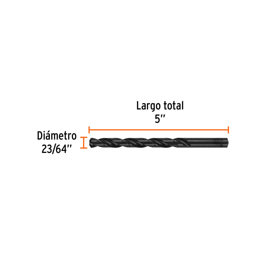 Broca HSS 23/64' Trublack para metal, Truper Caja con 5, 15336