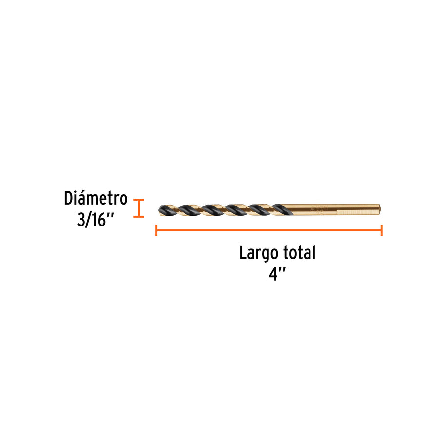 Broca HSS 3/16' Trugold para metal en blíster, Expert Caja con 10, 12744