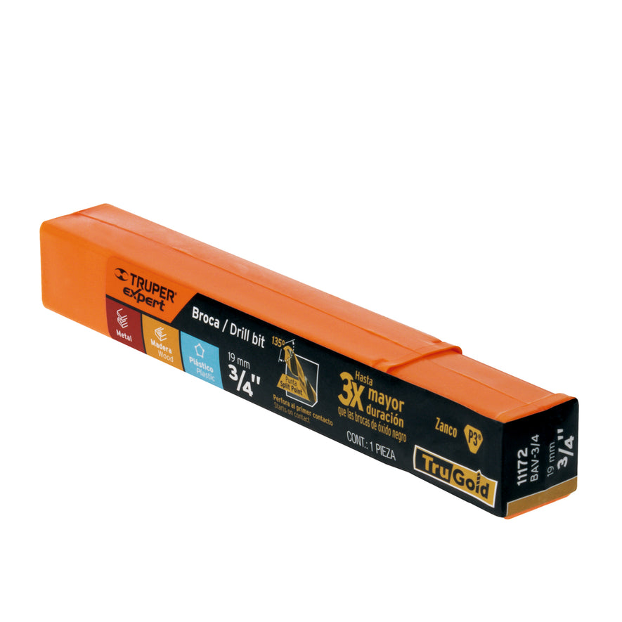 Broca HSS 3/4' Trugold para metal, Truper Expert, 11172