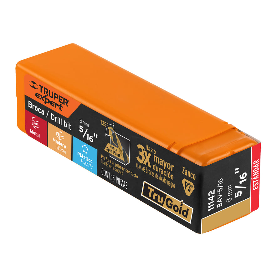 Broca HSS 5/16' Trugold para metal, Truper Expert Caja con 10, 11142