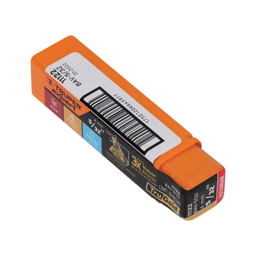 Broca HSS 5/32' Trugold para metal, Truper Expert Caja con 10, 11122