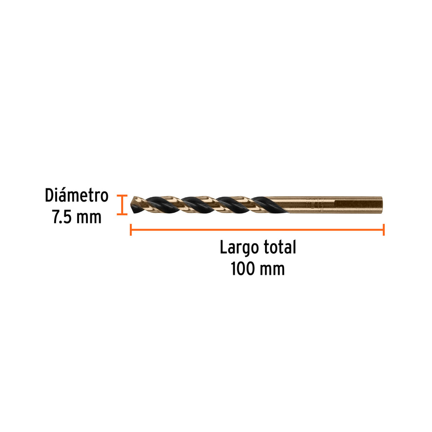 Broca HSS 7.5 mm Trugold para metal, Truper Expert Caja con 5, 14154